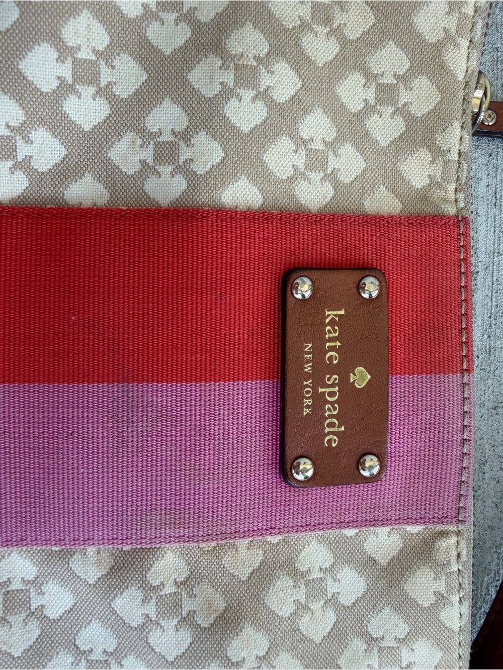 Kate Spade New York Crossbody Bag Canvas Spade Print Pink Red Stripe - Picture 3 of 13